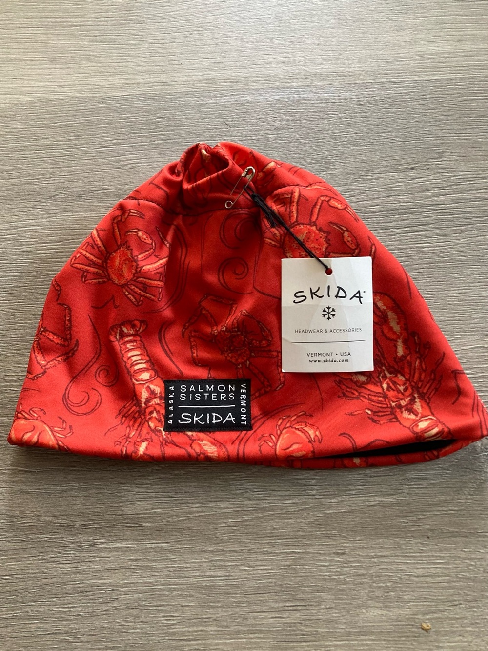Salmon Sisters x Skida Red Crab Lobster Print Alpine Fleece-lined Beanie